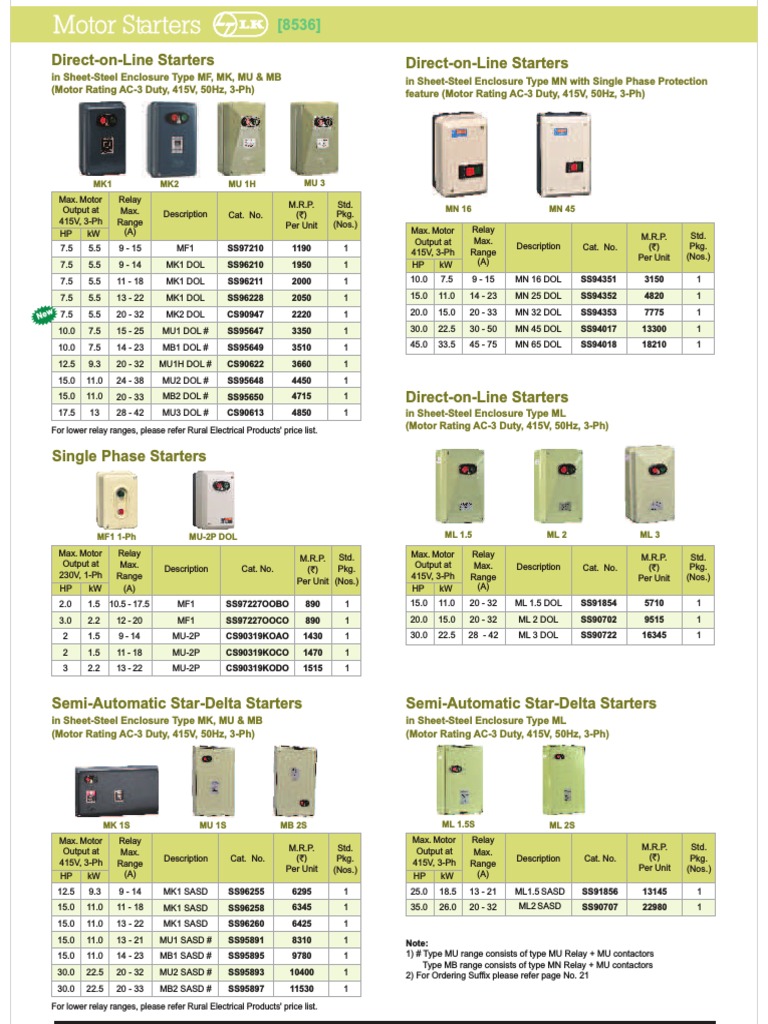 L T Motor Starters PDF Electricity Machines