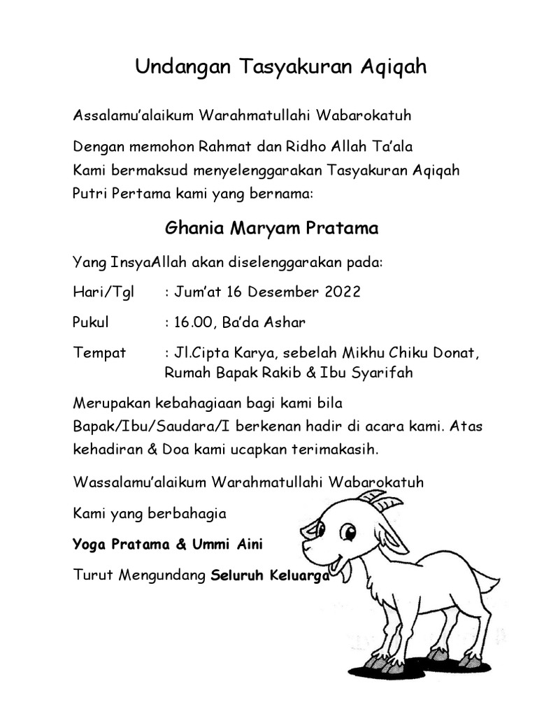 Undangan Tasyakuran Aqiqah | PDF