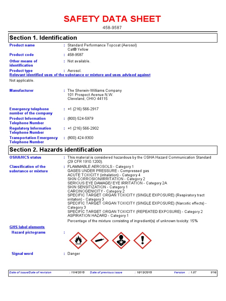 Standard Performance Topcoat Cat Yellow Aerosol Download Free PDF