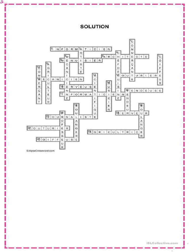 LesProfessionsMotsCroisés 1 Solutions PDF