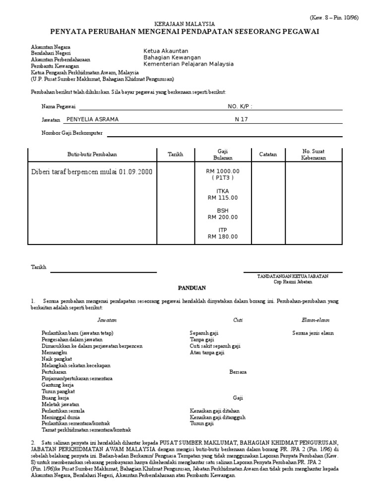 Contoh Borang Kew.8 Depan  PDF