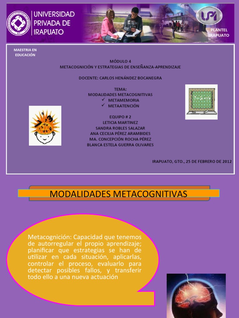 Modalidades Metacognitivas | PDF | Teoria de la mente | Memoria