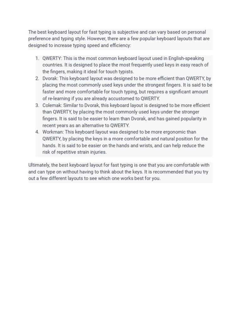 Best Keyboard Layout For Speed | PDF
