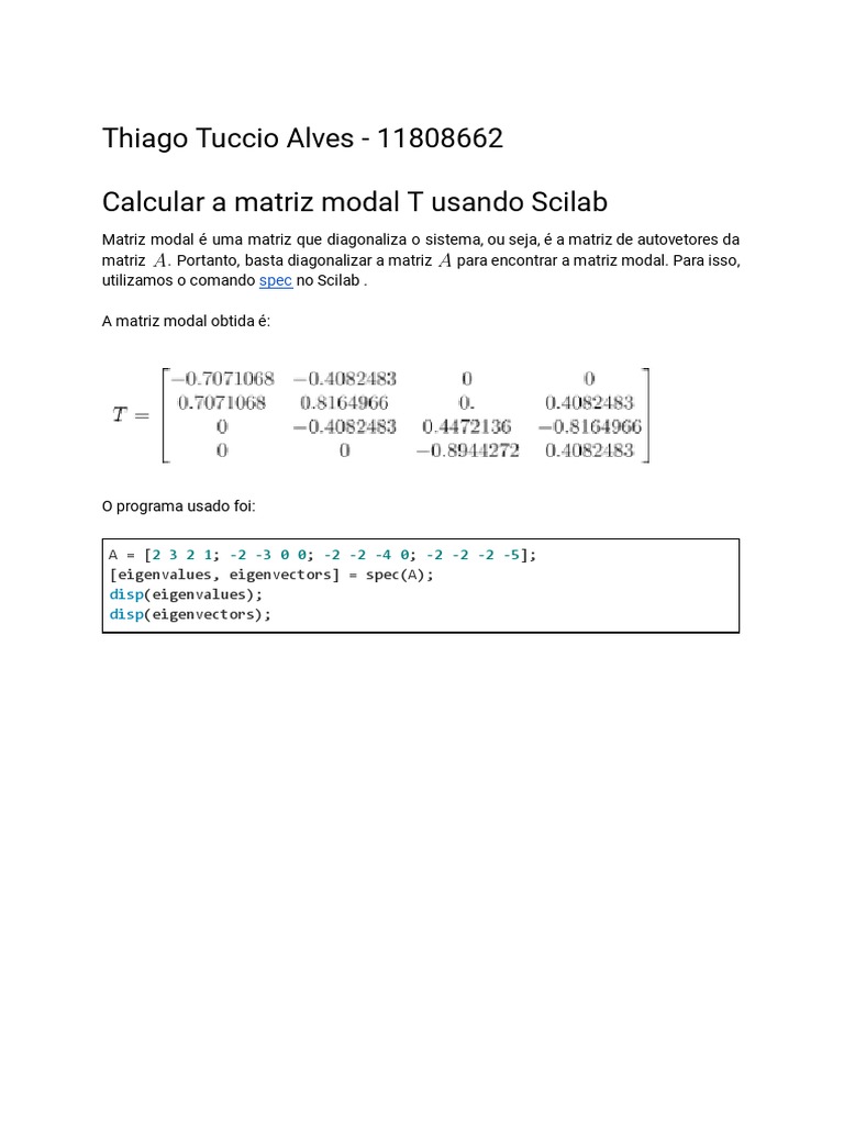 Cálculo da Matriz Modal no Scilab | PDF | Métodos e Materiais de Ensino ...