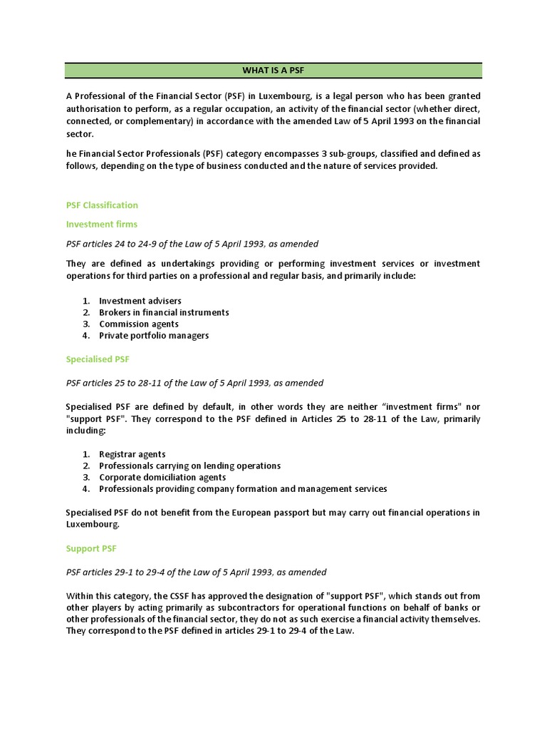 Understanding PSF in Luxembourg Finance | PDF | Investment Fund | Taxes