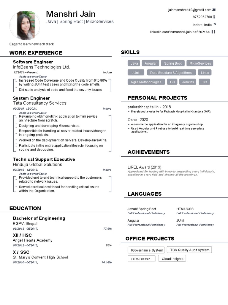 Manshri Jain: Software Engineer Profile | PDF