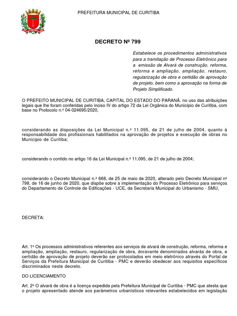 Decreto 799 - Emissão de Alvará | PDF