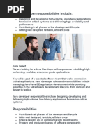 Java Developer Responsibilities Includ3