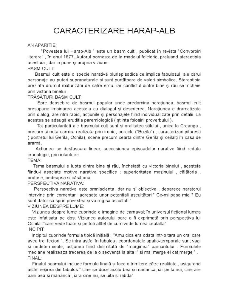 Citate Din Harap Alb CARACTERIZARE HARAP-ALB | PDF
