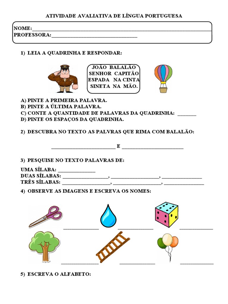 Atividade Avaliativa de Língua Portuguesa | PDF