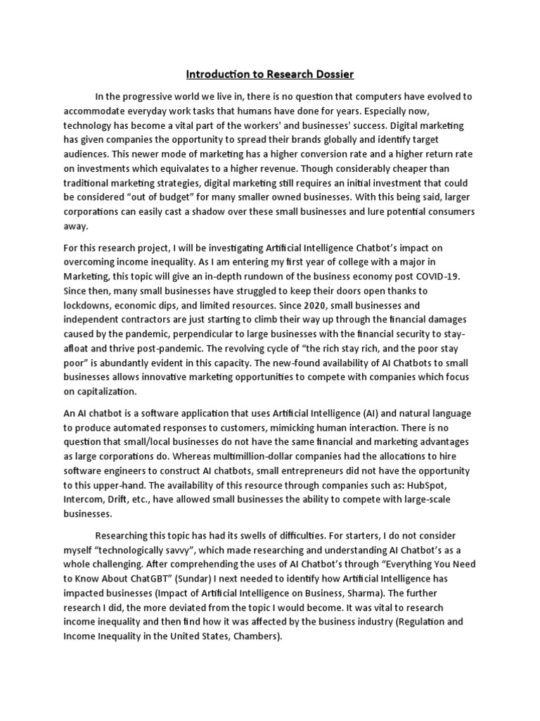 Introduction To Research Dossier-2 | PDF | Artificial Intelligence ...