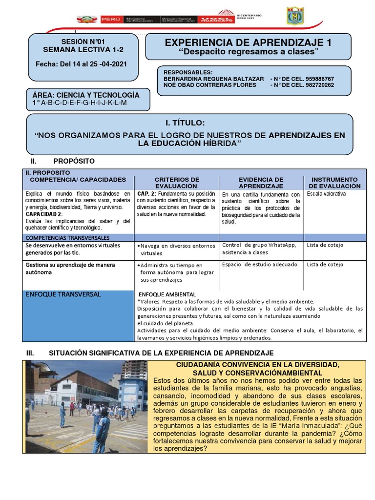 SEMANA 1-2 - SESIÓN 1 - 1ro CIENCIA Y TECNOLOGÍA. | PDF | Evaluación