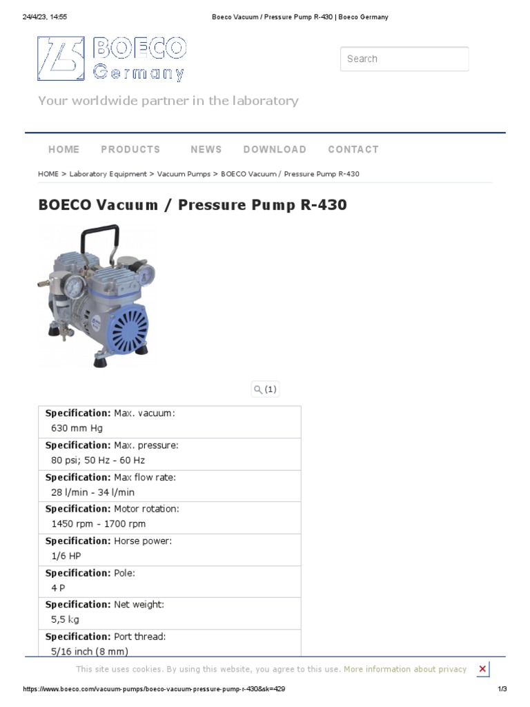 Boeco R-430 Vacuum/Pressure Pump Specs | PDF