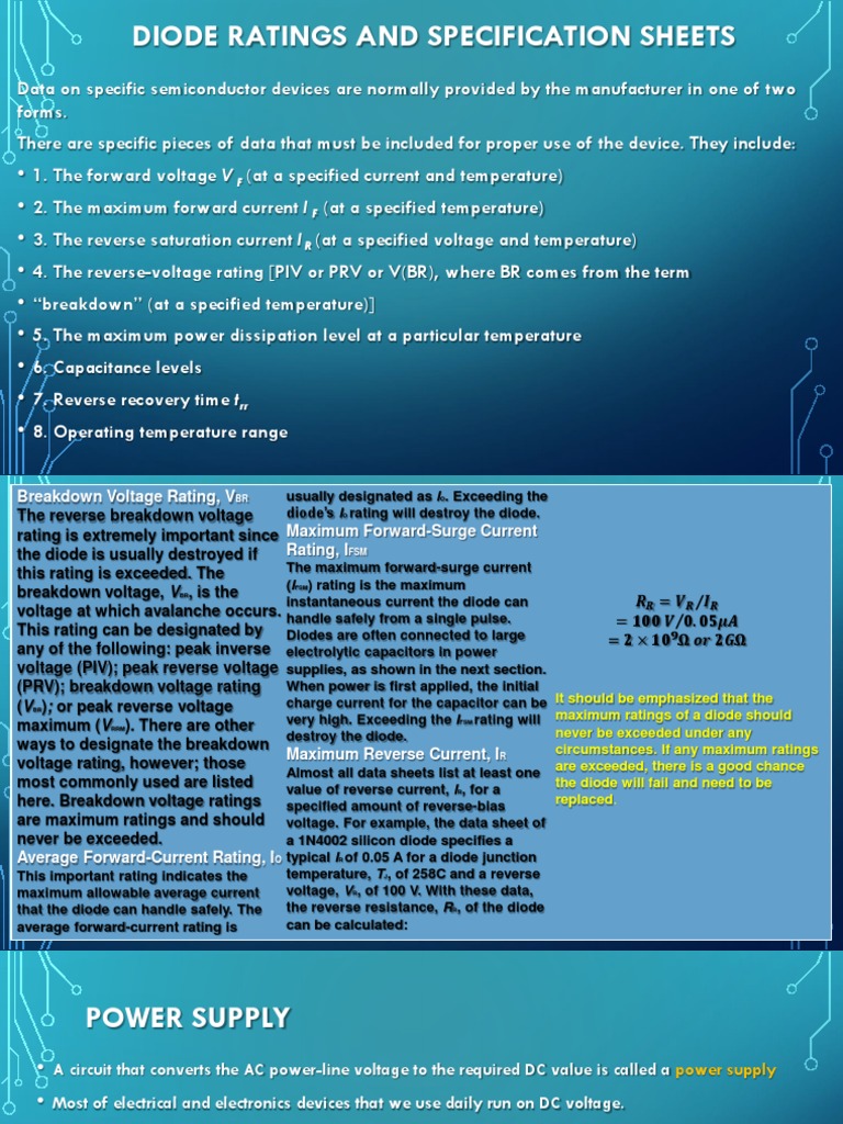 Lecture PPT 3Diode Rating and Rectification PDF Rectifier PN