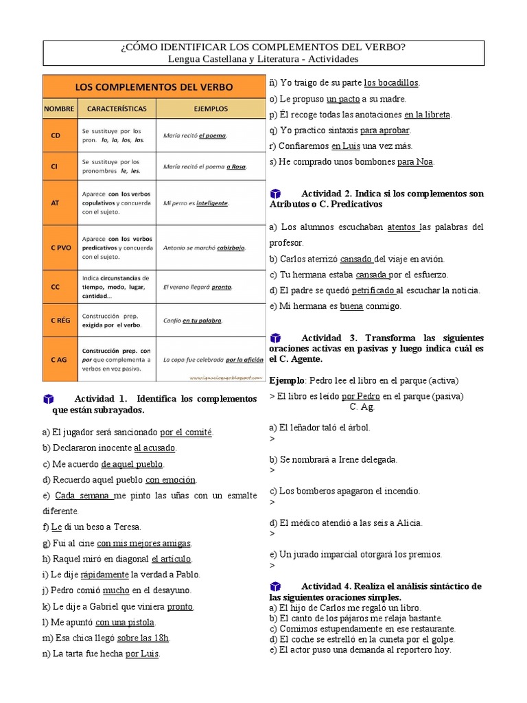 Complementos Verbales: Actividades | PDF | Lingüística