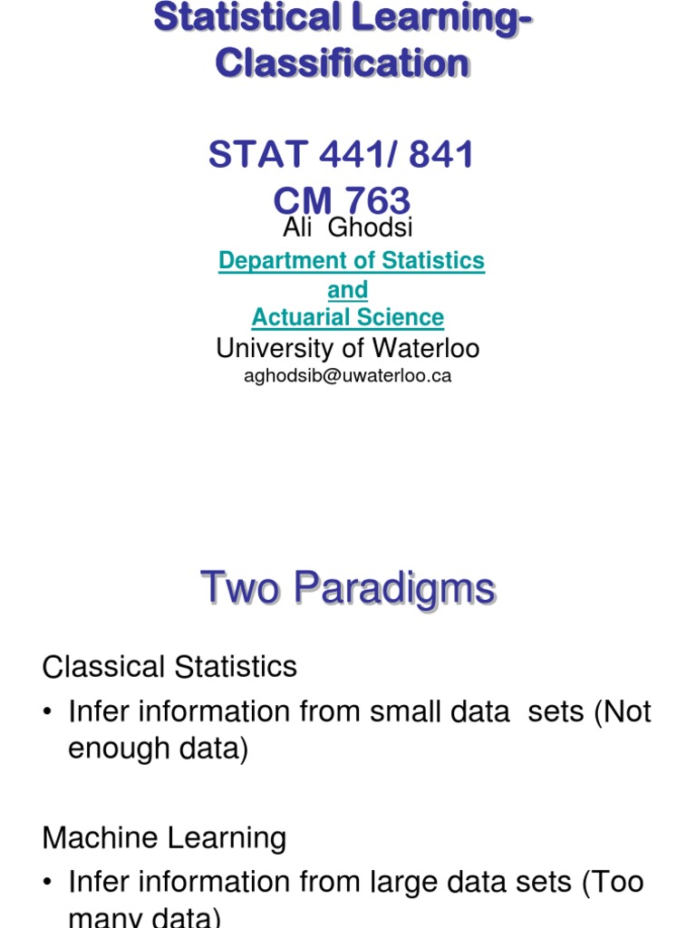 Statistical Learning in Classification | PDF