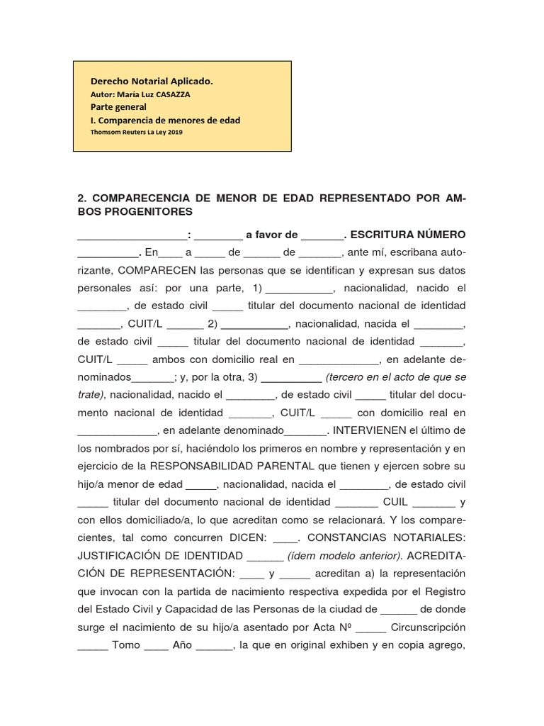 Derecho Notarial Aplicado.: Parte General I. Comparencia de Menores de ...