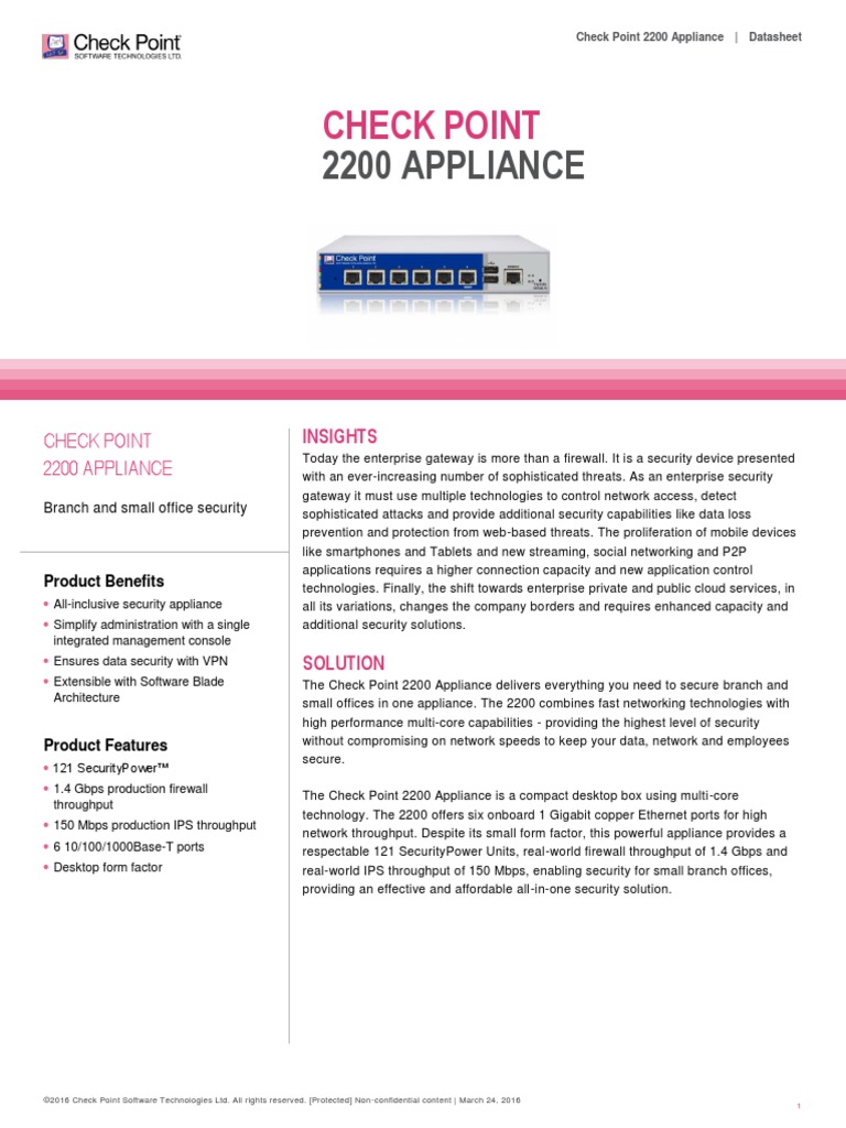 Checkpoint PTM 2200ApplianceDatasheet PDF Computer Network Security