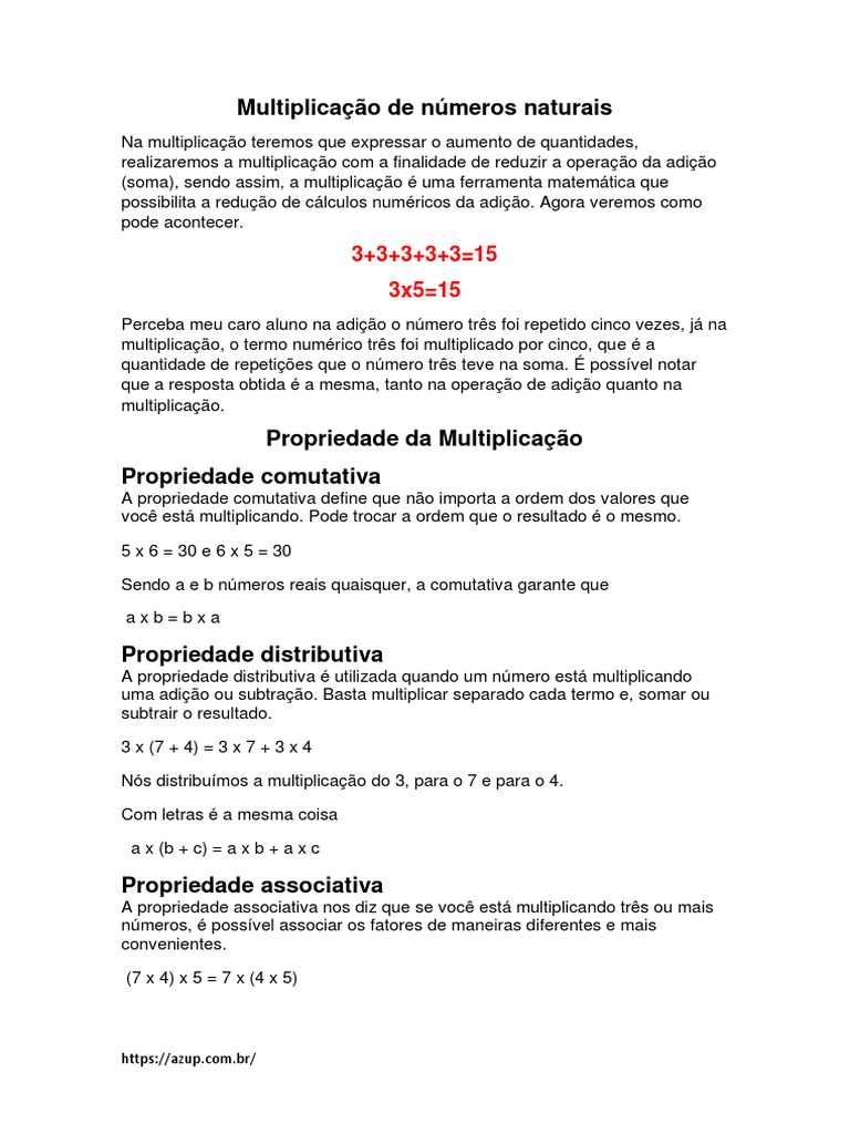 Multiplicação de Números Naturais | PDF