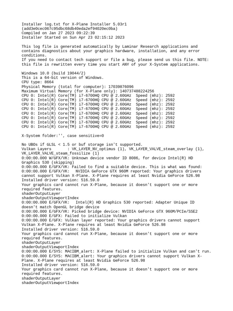 X-Plane Installer Log | PDF | Device Driver | Central Processing Unit