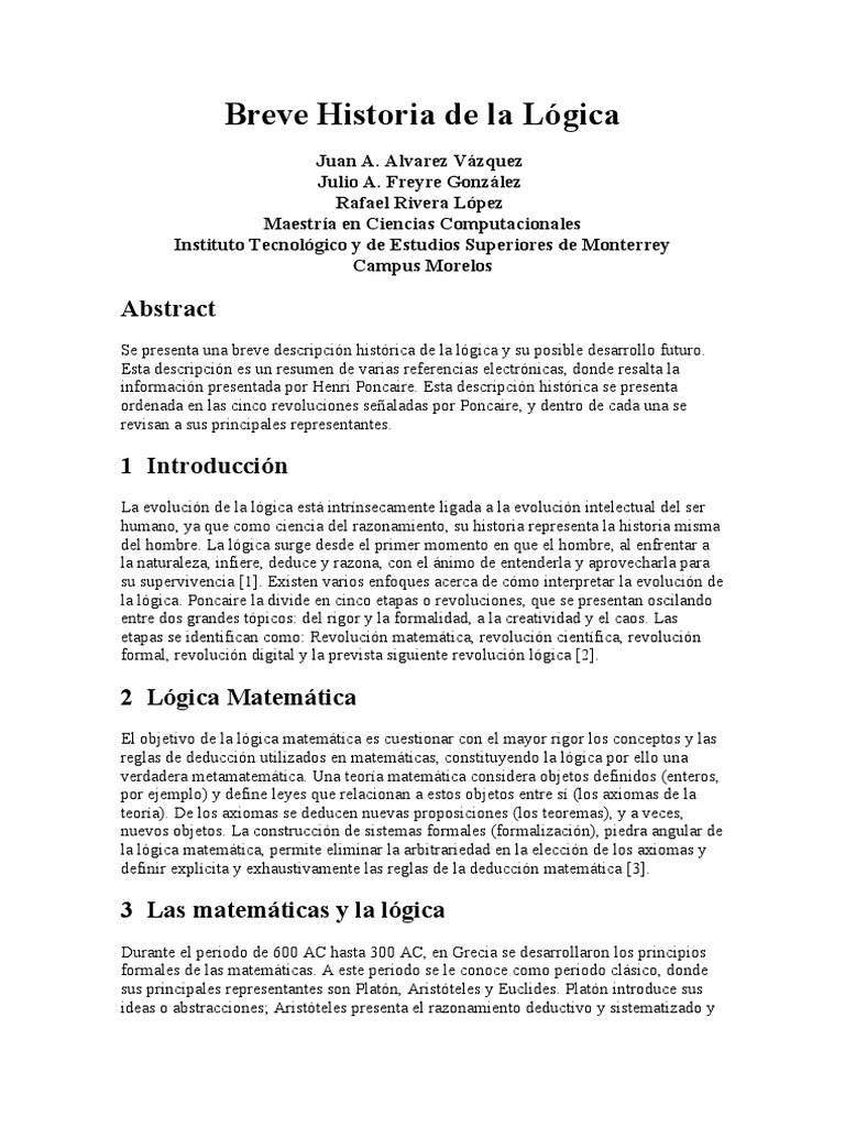 Breve Historia de la Lógica | PDF | Lógica matemática | Matemáticas