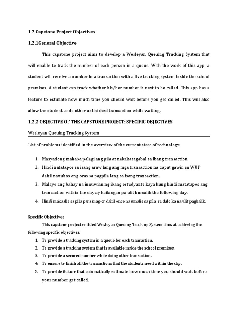 How To Compose The General Objective of The Capstone Project | PDF