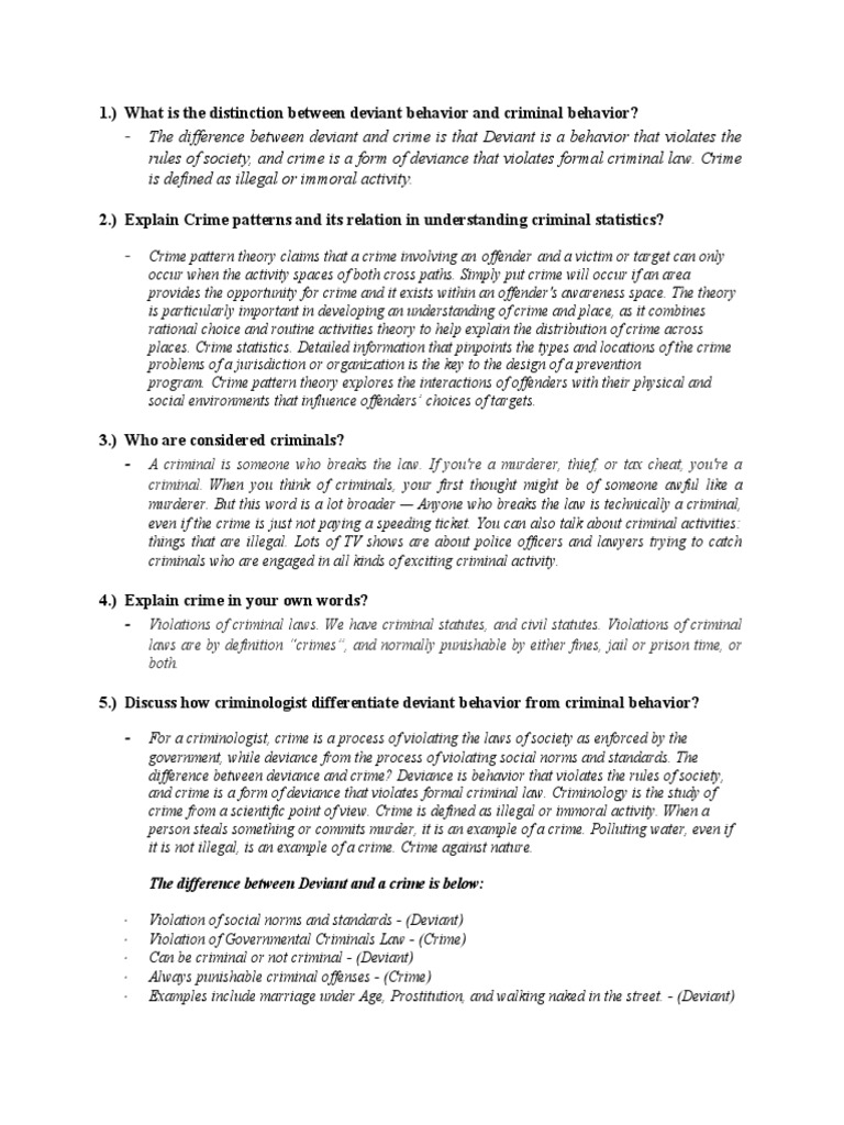 Deviant Behavior and Criminal Behavior | PDF | Deviance (Sociology ...
