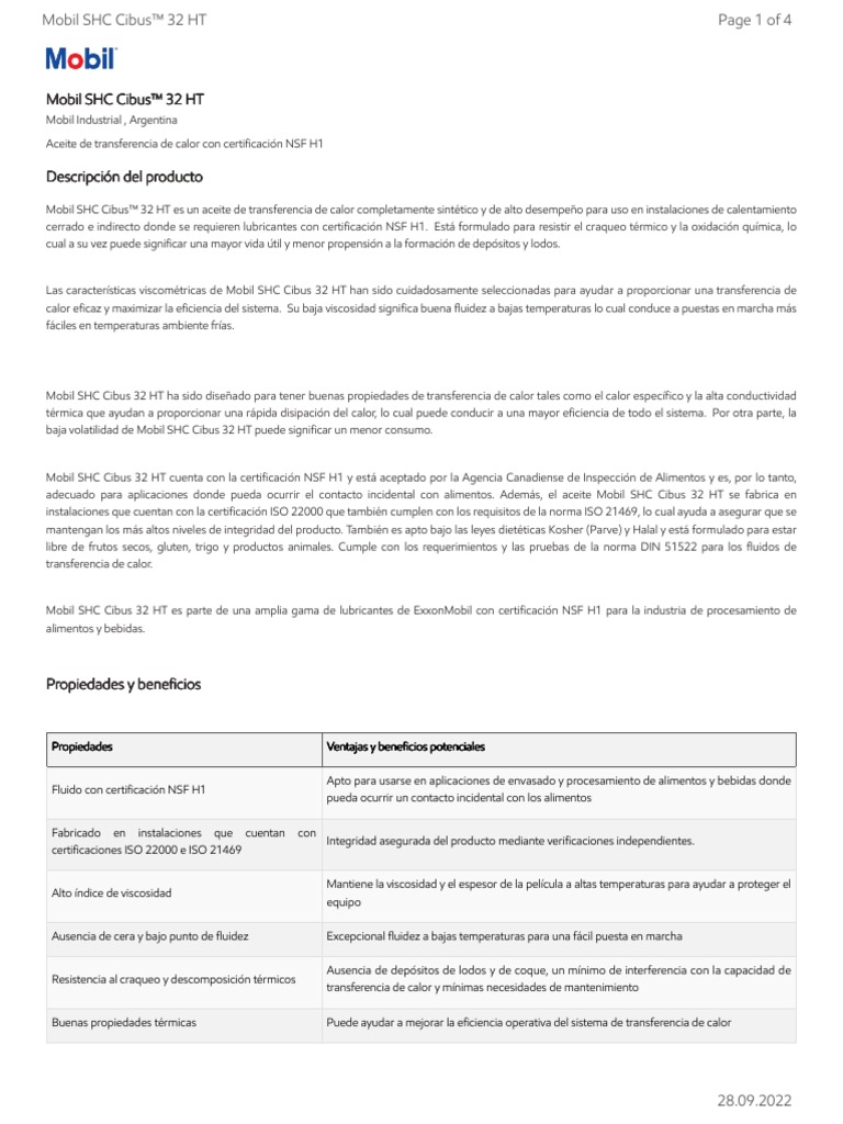 GL XX Mobil SHC Cibus 32 HT | PDF | Alimentos | Calor