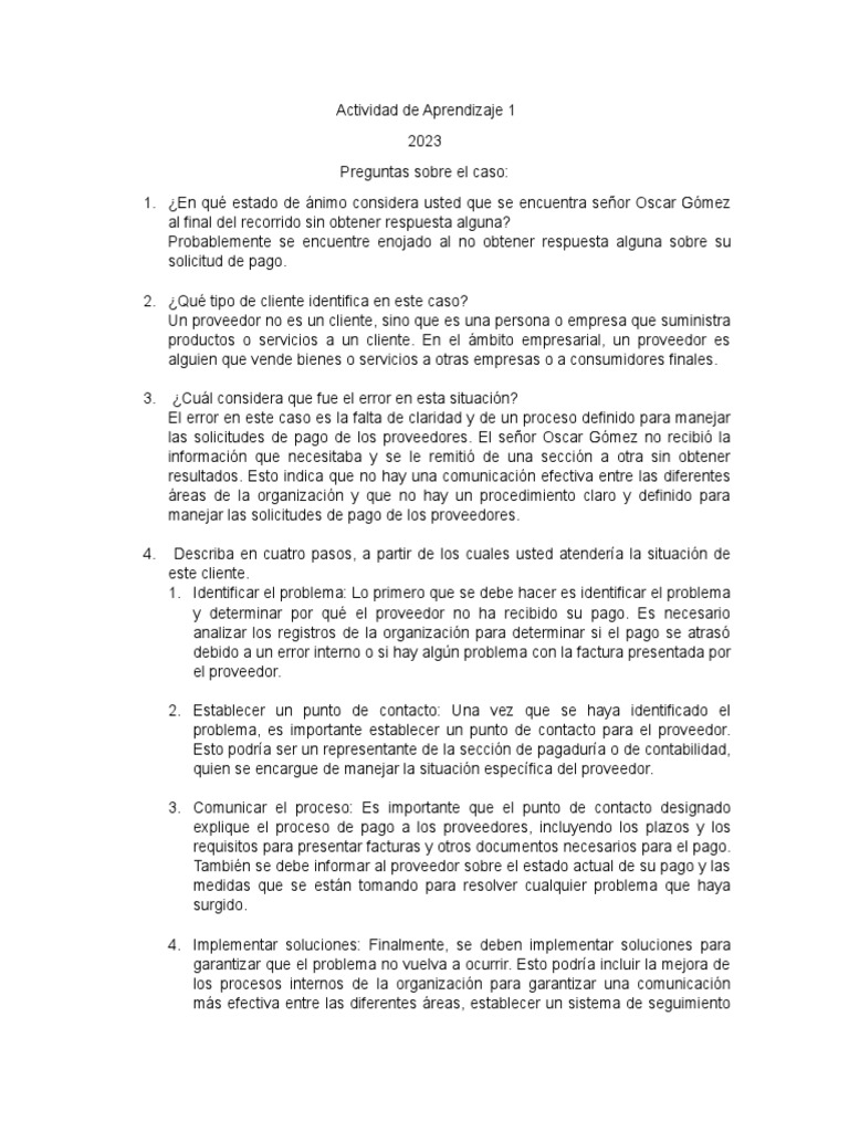 Actividad De Aprendizaje 1 Servicio Al Cliente Pdf Cliente Business