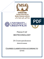 Faculty of Biotechnology: Courses Classification According To: Levels
