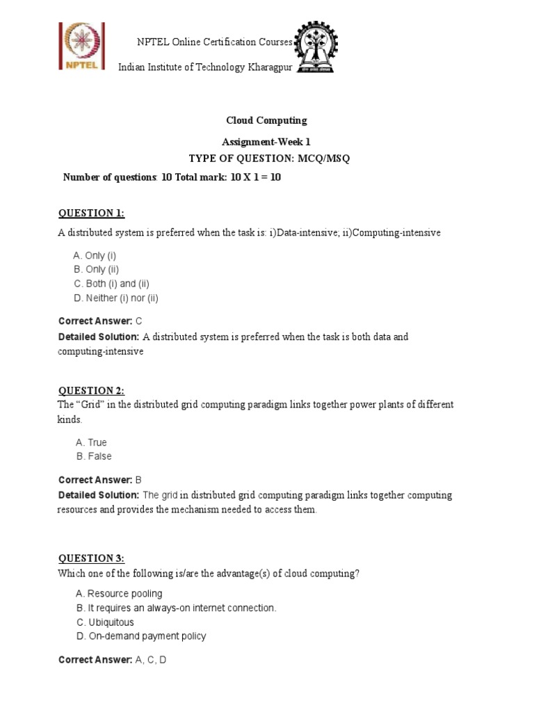 NPTEL CC Assignment1 | PDF | Cloud Computing | Software As A Service
