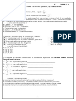 1 Avaliação de Matemática 7 Série Valdemar 2007