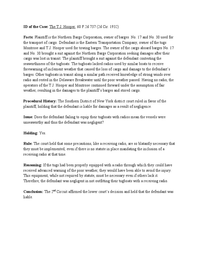 TJ Hooper Brief | PDF