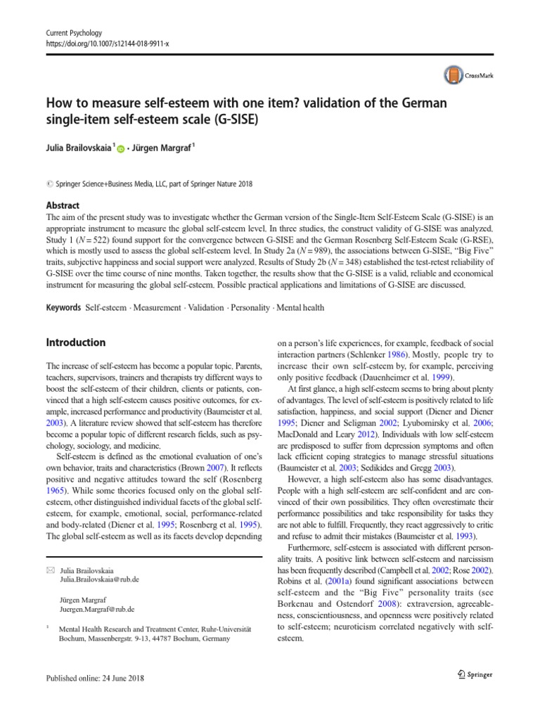 Validating the German Self-Esteem Scale | PDF | Self Esteem | Effect Size