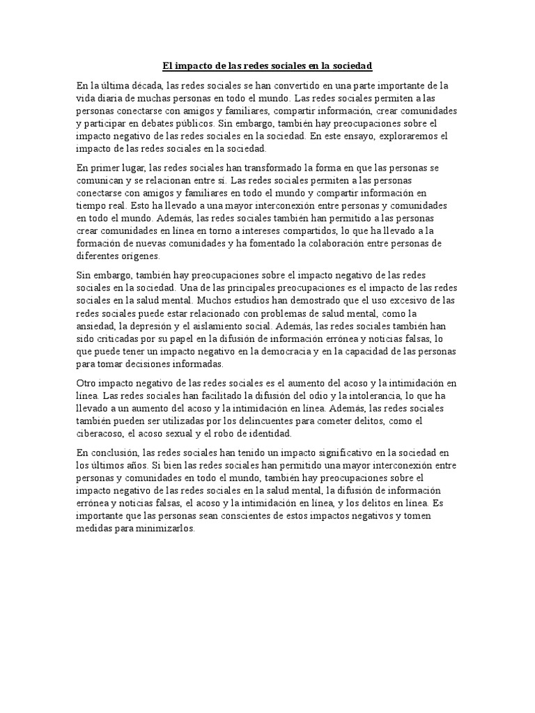 El Impacto de Las Redes Sociales en La Sociedad | PDF | Redes sociales ...