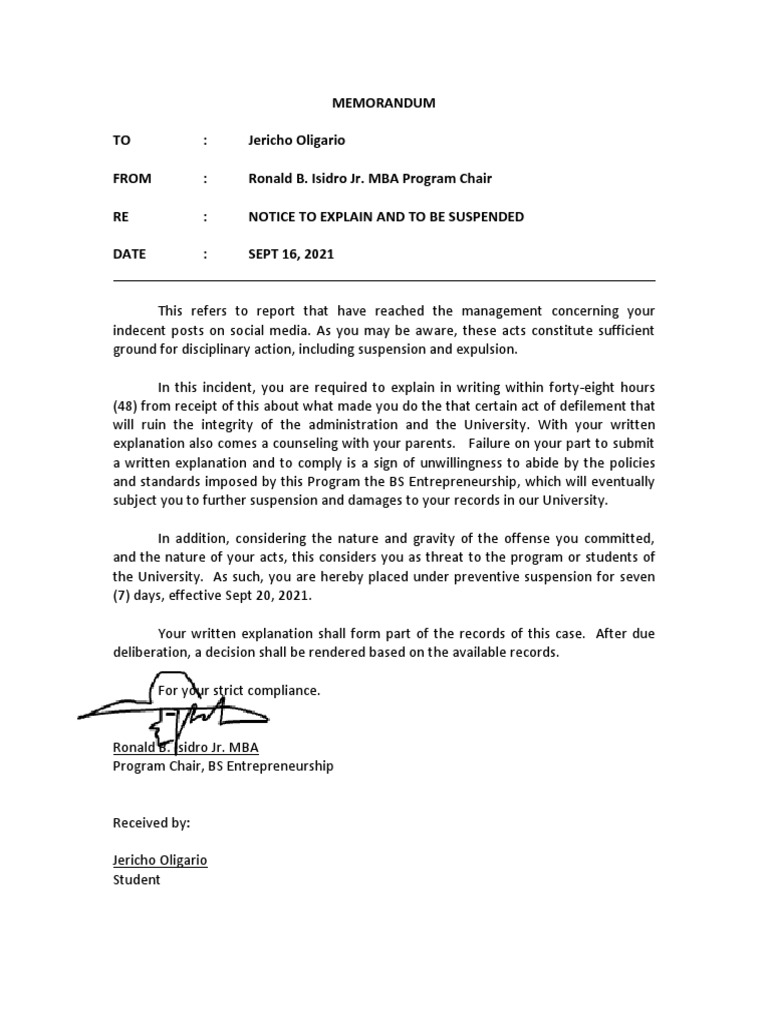 Memo For Suspension PDF