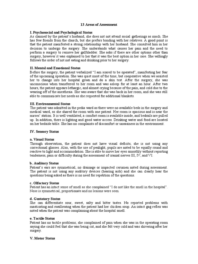 13 Areas of Assessment (OB) | PDF | Taste | Surgery