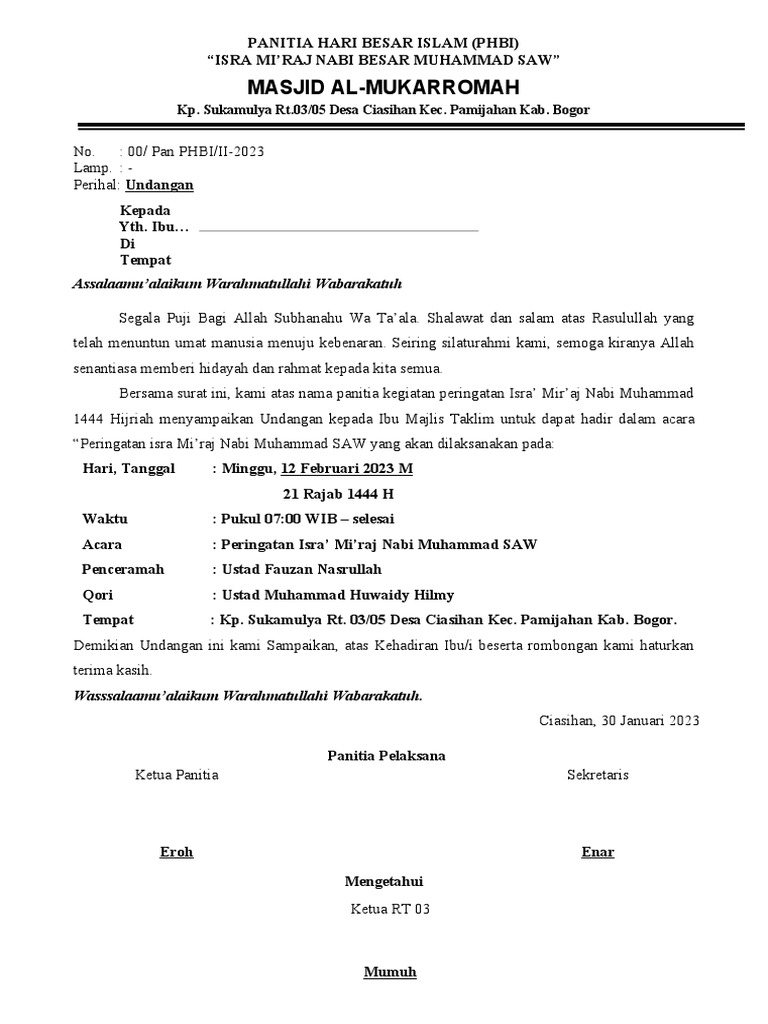 Surat Undangan Isra Miraj | PDF