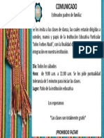 Día: Todos Los Sábados Hora: de 9:00 A.M. A 11:00 A.M. Se Les Pide Puntualidad Lugar: Patio de La Institución Educativa