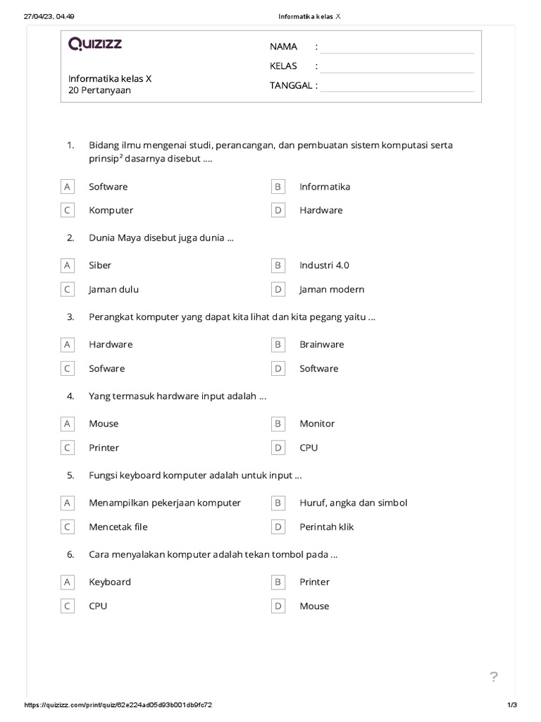 Definisi Informatika untuk Kelas X | PDF
