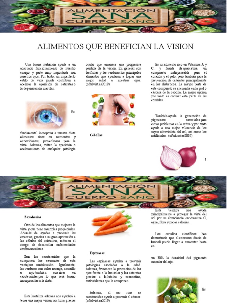 Alimentos Que Benefician La Vision | Descargar gratis PDF | Vitamina a ...