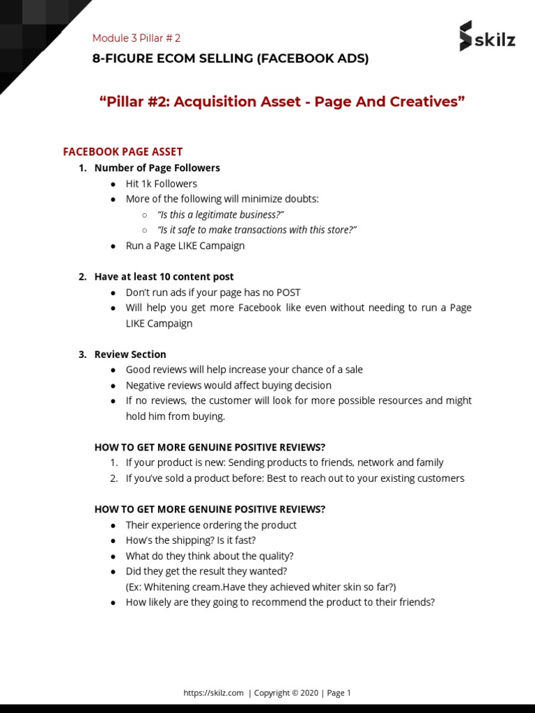8 Figure Ecom Selling Fb Ads Pillar 2 Workbook Pdf Point Of Sale
