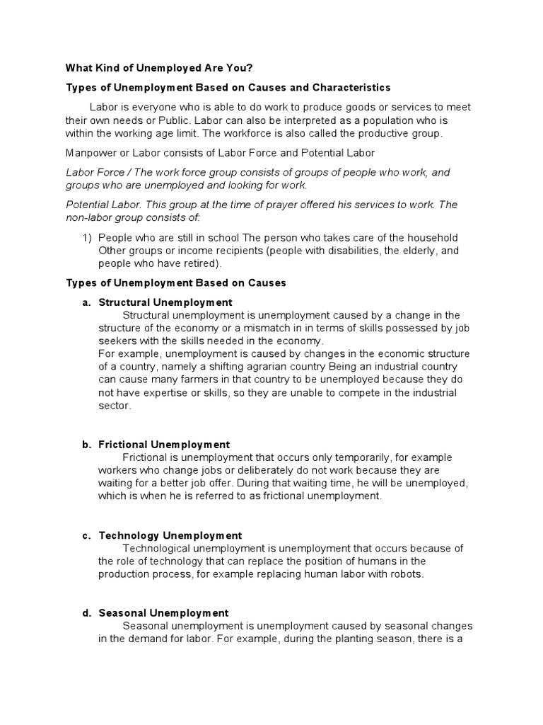Types of Unemployment Based On Causes and Characteristics PDF Unemployment Employment