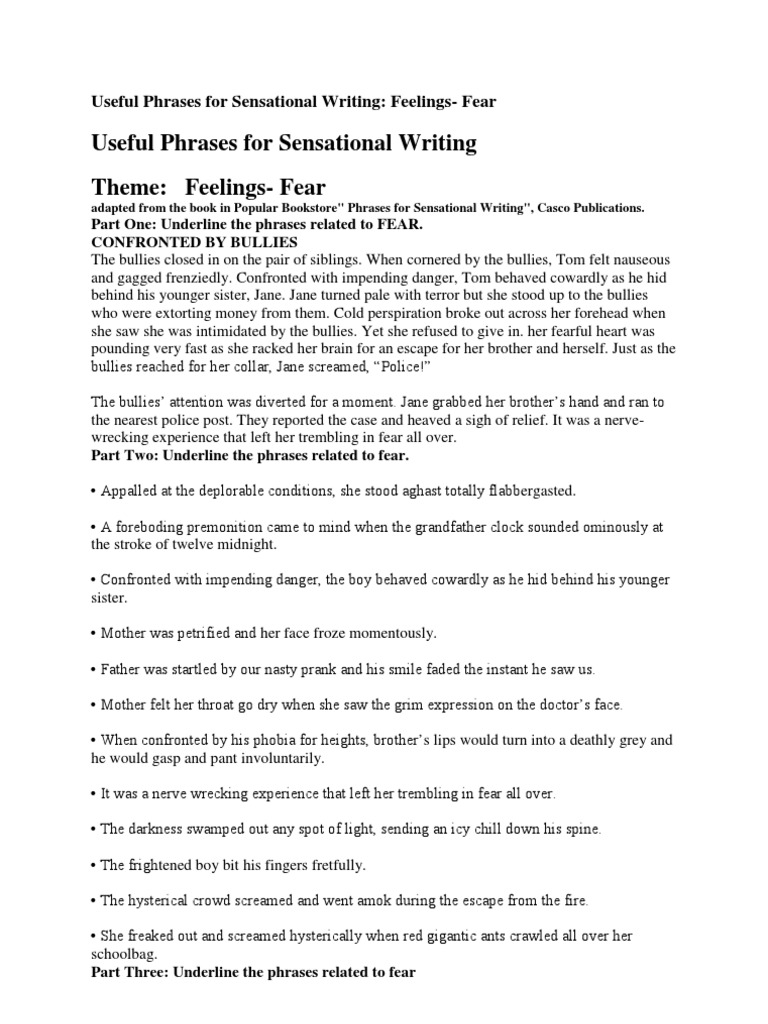 Useful Phrases For Sensational Writing | PDF
