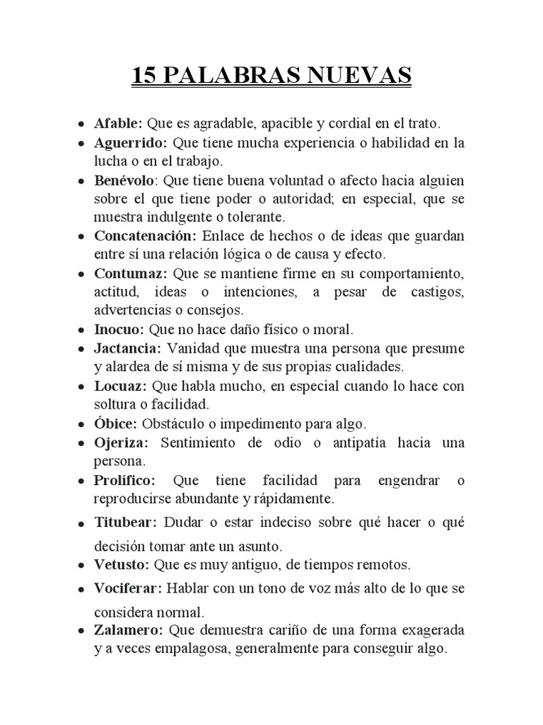 15 Nuevas Palabras y Su Significado | PDF | Relaciones personales ...