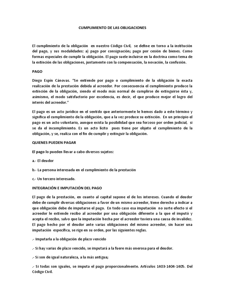 Cumplimiento de Obligaciones en Derecho Civil | PDF | Pagos | Justicia