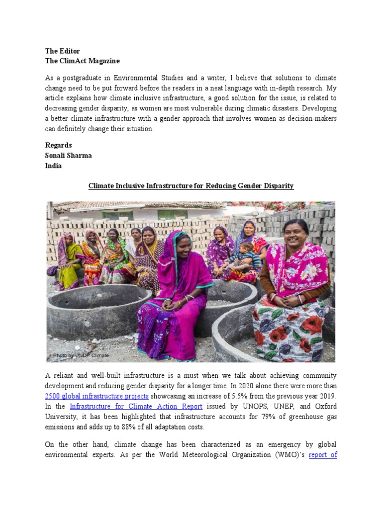 Climate Inclusive Infrastructure For Reducing Gender Disparity Pdf