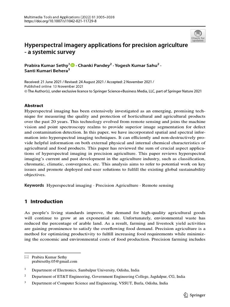 Hyperspectral Imagery Applications For Precision Agriculture 2022 | PDF ...