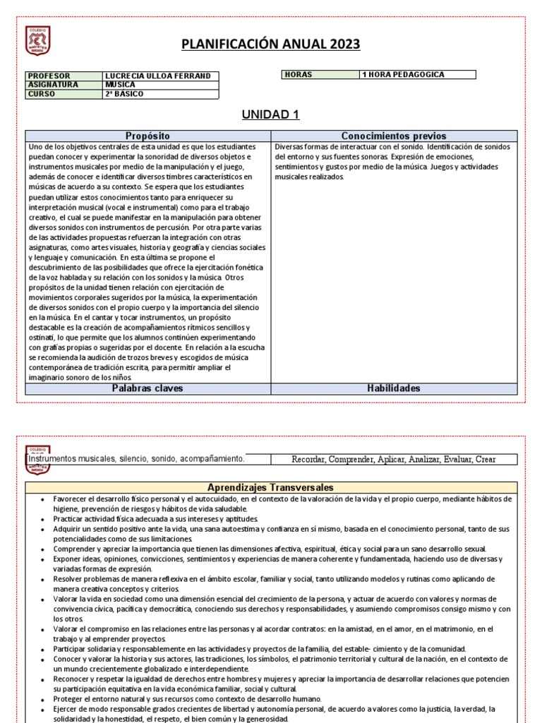 Planificación Música 2º Básico 2023 | PDF | Ritmo | Bailes