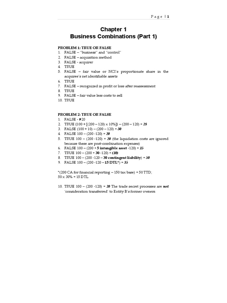 Business Combinations: True/False Problems | PDF | Goodwill (Accounting ...